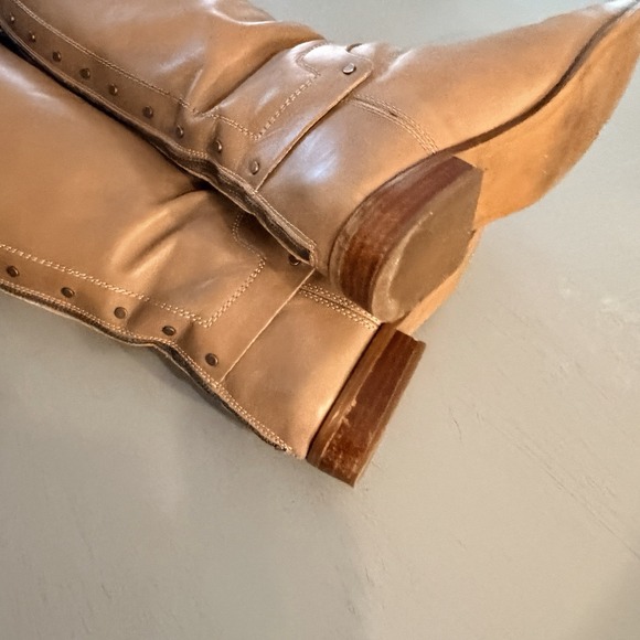 Franco Sparto Size 8 Leather Knee Boots Tan With Metal Embellishing - Picture 3 of 6